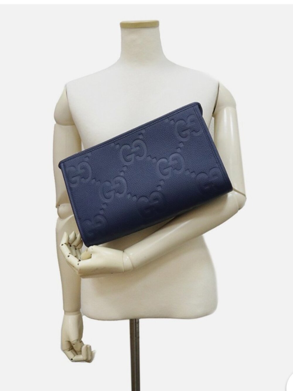 Gucci Jumbo GG Handbag Pouch Second Bag Clutch Leather Navy Blue
